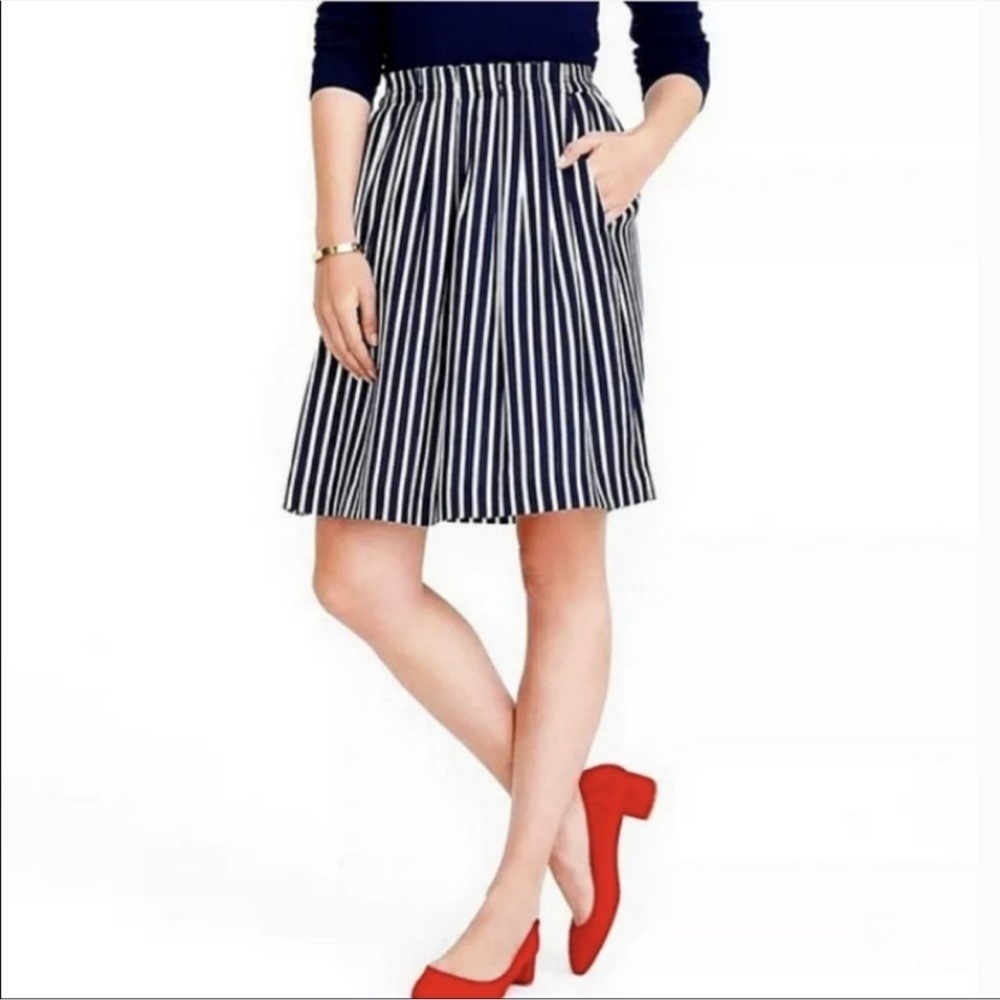J Crew Mercantile Pleated Pull On Mini Skirt Navy White Stripe Nautical NWT-0